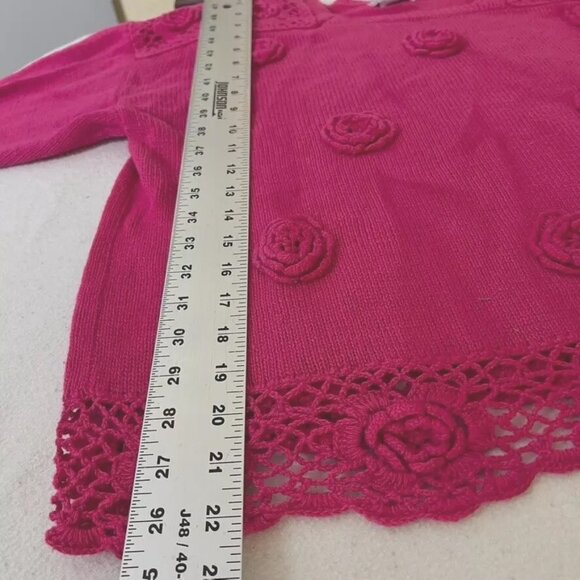 Sweater Bee Banff Sweater Womens Vtg Pink Rosette Shoulder Pad 90s Cottage Large - Picture 7 of 7